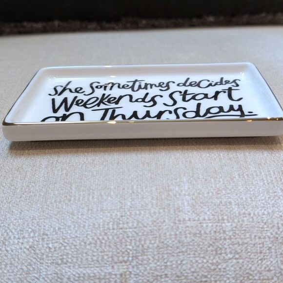 Kate Spade New York x Lenox Spirit of Adventure White Trinket Tray Gold Rim Dish - Picture 6 of 8